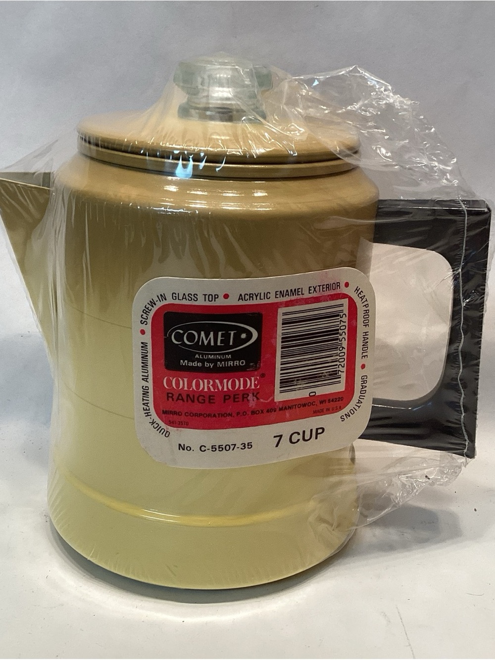 Vintage Mid-Century Harvest Gold Comet Aluminum Stovetop Percolator Yellow NEW!
